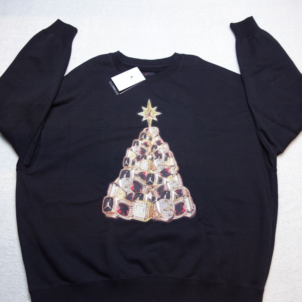 Jordan Sweatshirt Mens XXL Black Championship Ring Christmas Tree HV1874-010